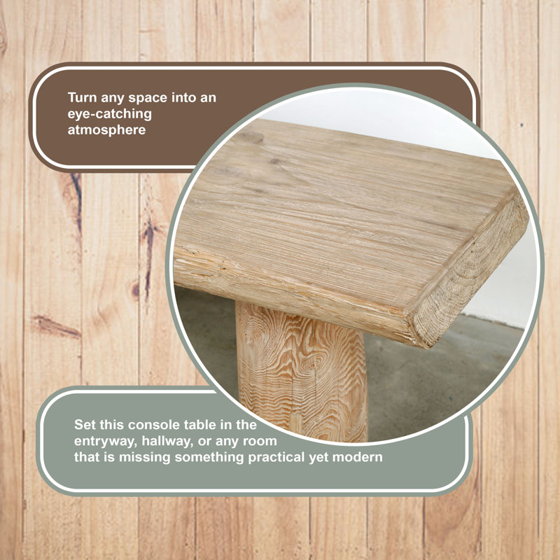 Natural Light Brown Solid Wood Console Table with Storage