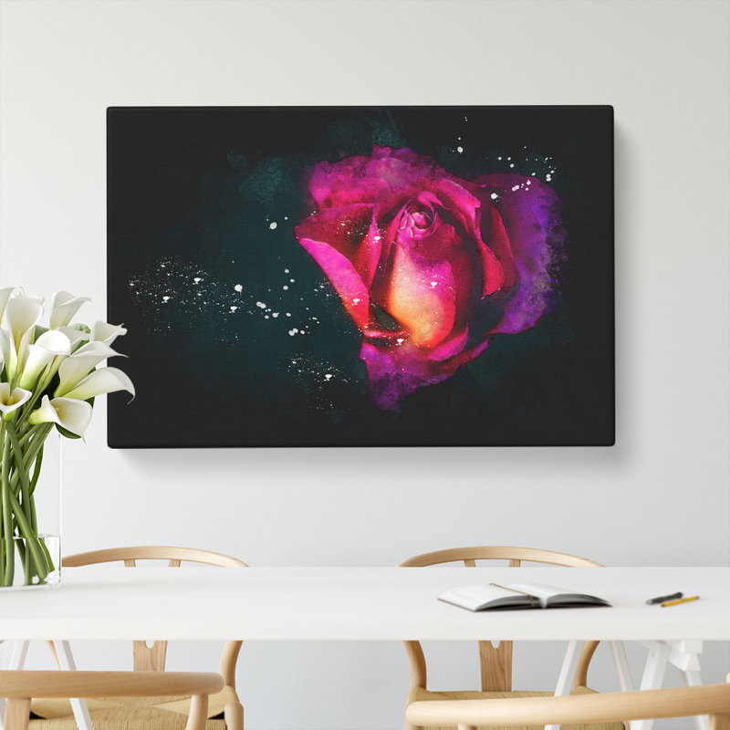 Rose In Pink And Purple - Wrapped Canvas Painting, 60cm H x 91cm W x 4cm D