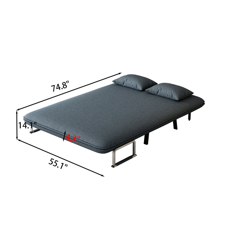 Fauteuil-lit convertible de 55 po, canapé-lit à trois volets avec dossier et coussin réglables, canapé-lit de loisirs avec structure en fer robuste pour la maison et le bureau, fauteuil-lit confortable