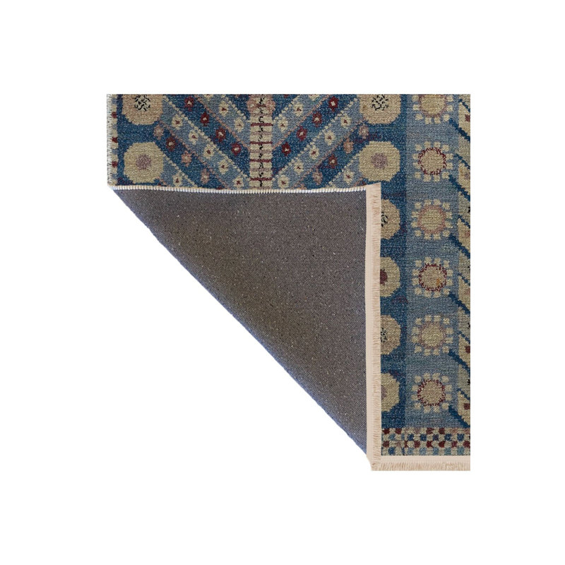 Tapis bleu lavable à motifs géométriques, Sous-tapis rectangulaire de 3 pi 3 po x 4 pi 11 po