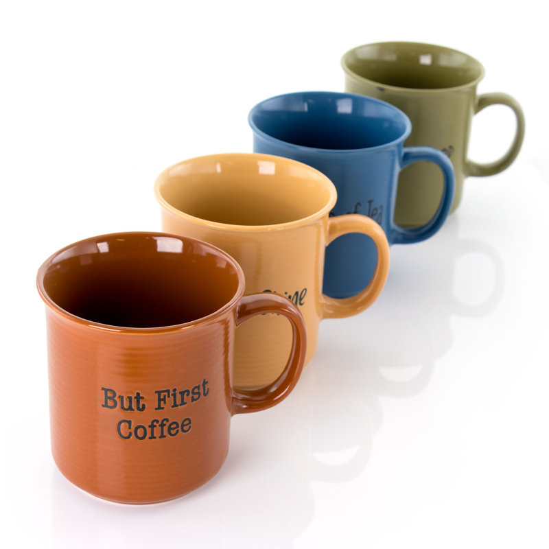 Gibson Home Thoughtful Morning 4 Piece 26 Ounce Stoneware Cup Set In Assorted Colours