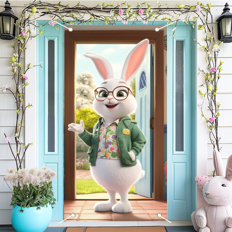 Décoration de Pâques, couverture de Pâques, œufs de Pâques, bannière de porte de lapin 70,8 x 35,4 po