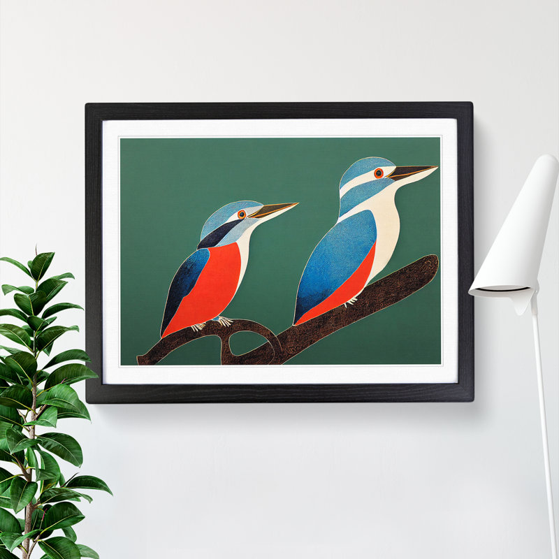 Beautiful Kingfisher Birds Abstract - Single Picture Frame Print, Black Framed, 46cm H x 64cm W x 2cm D