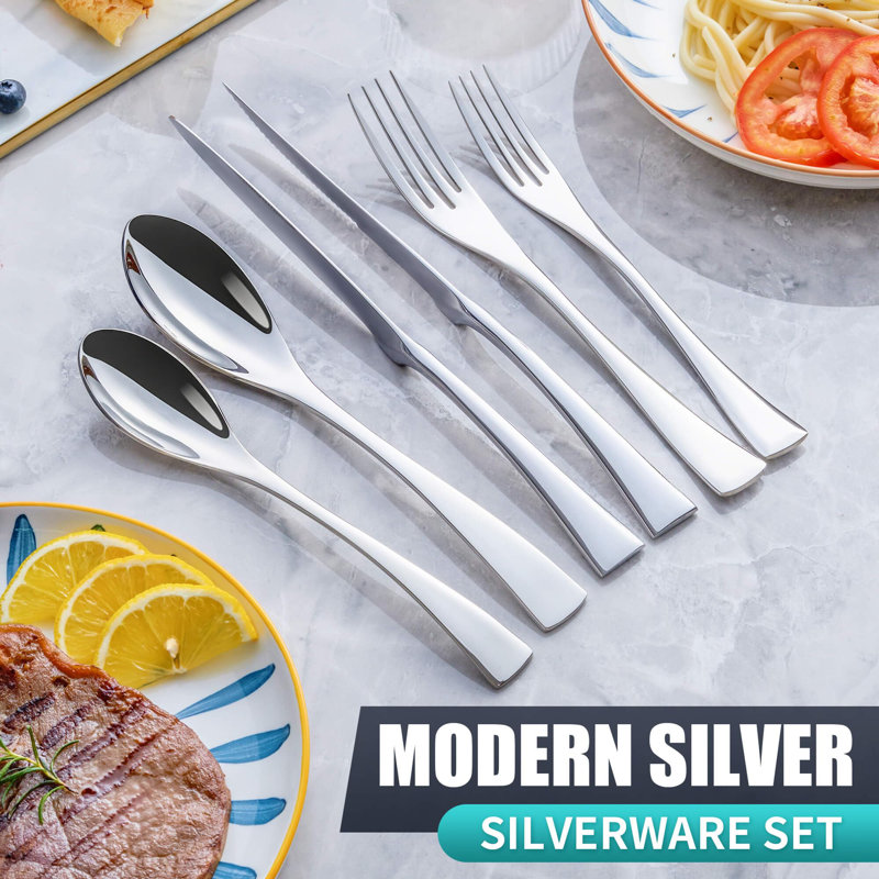 24-Piece Silver Stainless Steel Flatware Set - Heavy Duty, Rust Resistant For Weddings, Parties, And Daily Use (Set of 24)