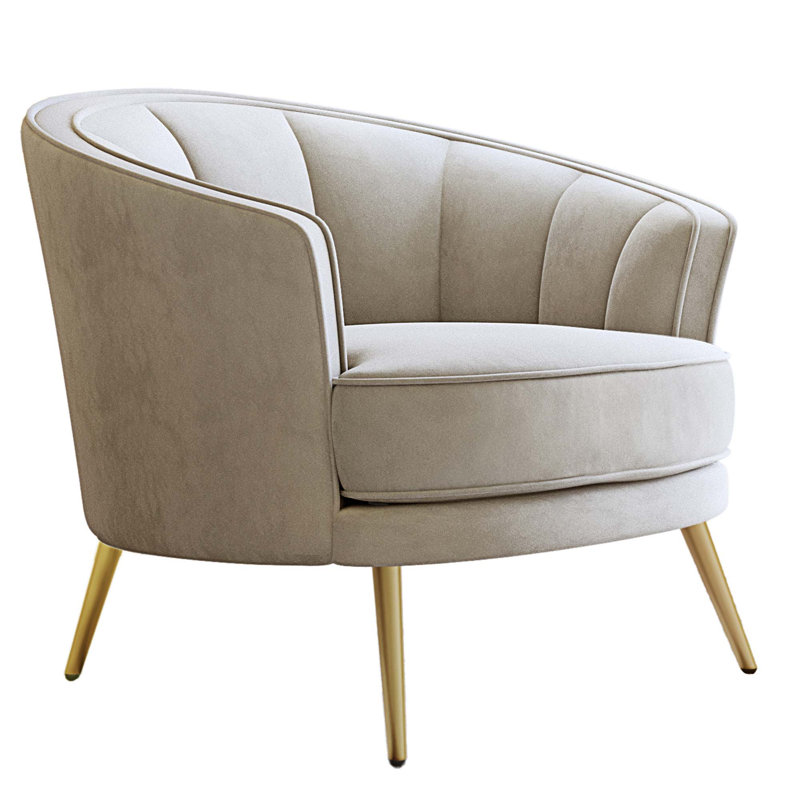 Fauteuil demi-tonneau Genji, Velours beige