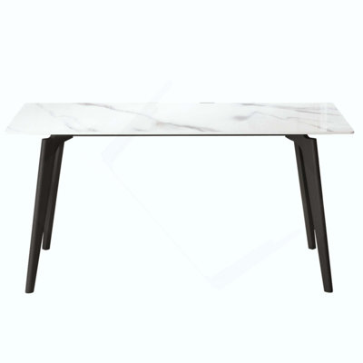 Table de salle à manger moderne en pierre artificielle à pieds droits en métal pouvant accueillir 6 personnes (table de salle à manger seulement)