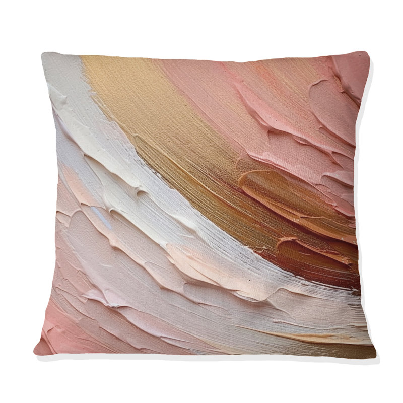 Coussin décoratif imprimé spirales pêche et or, 16" x 16"