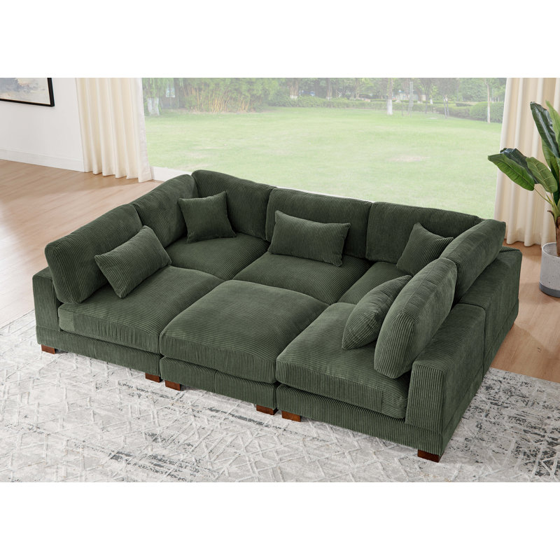 Moonwallow Modular Sectional, Dark Green Corduroy