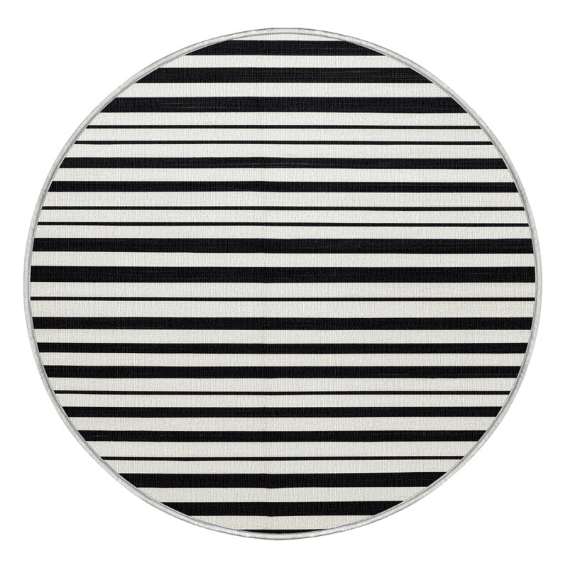  Tapis lavable rayé noir et blanc, Rectangle 7 pi x 9 pi