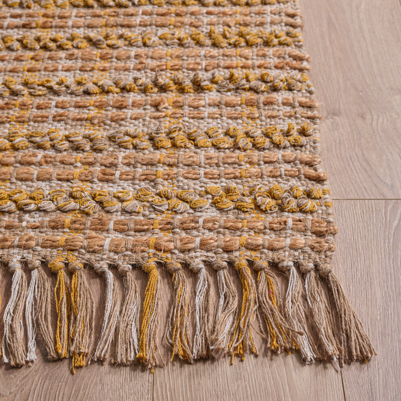 Cape Cod 871 Hand Woven Jute/Cotton Geometric Rug in Gold/Natural, Square 6'
