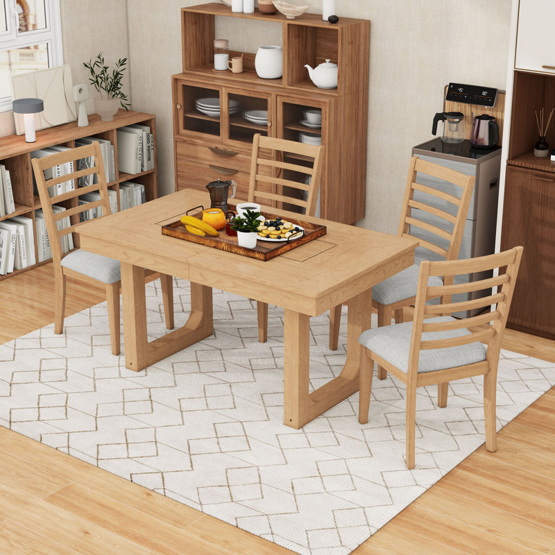 Ensemble de table de salle à manger extensible 5 pièces avec rallonge de 18 po, table rectangulaire et 4 chaises rembourrées Farmhouse