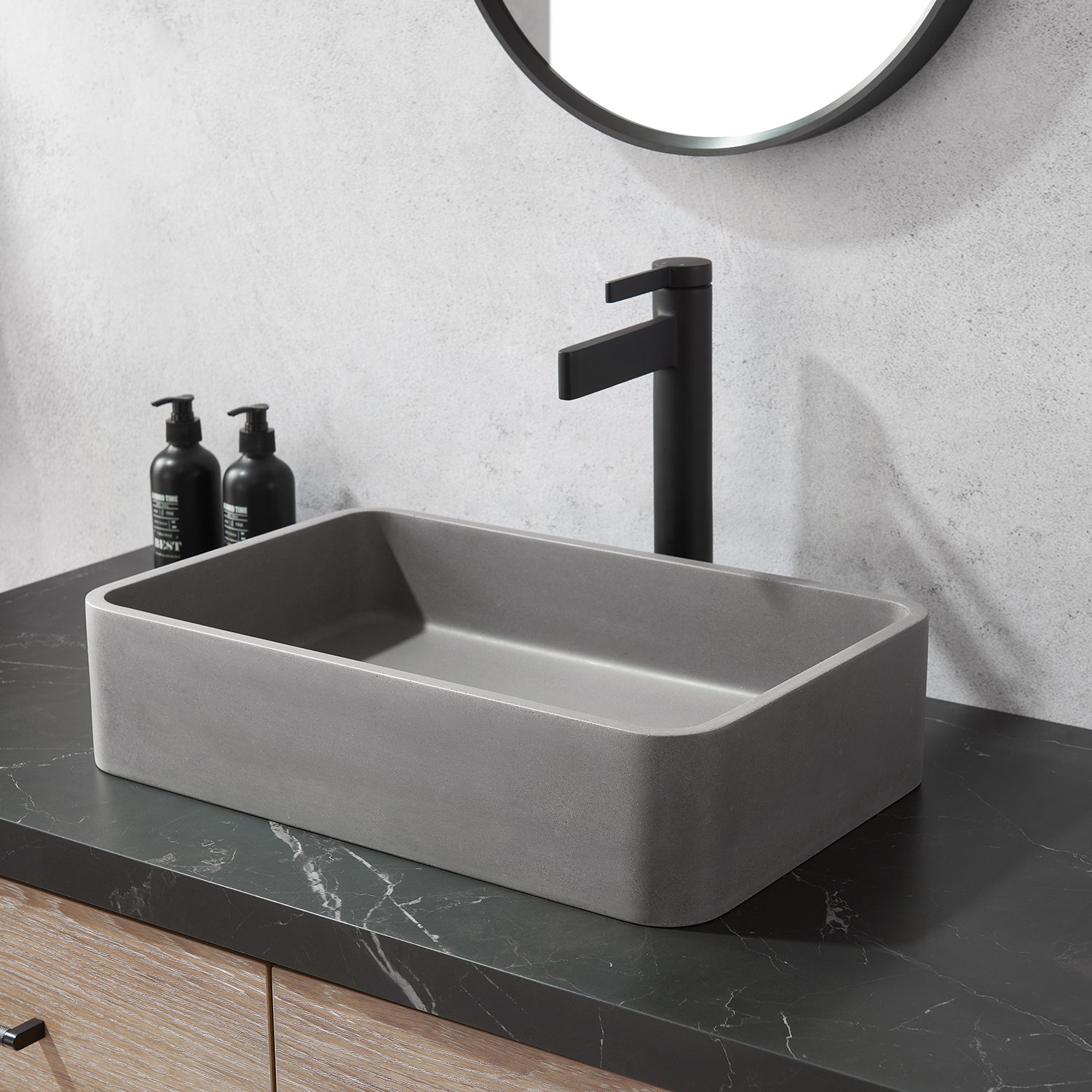 Rectangular Concrete Vessel Bathroom Sink