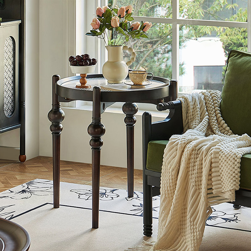 Retro Glass+Solid Wood End Table