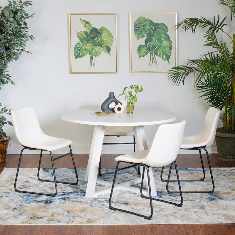 Ensemble de salle à manger 5 pièces Varna, Ensemble de cinq pièces : table, quatre chaises, Blanc