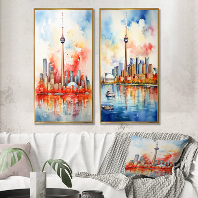 Coucher de soleil coloré sur le paysage urbain de Toronto I - ensemble d'art mural sur toile Toronto Cityscape