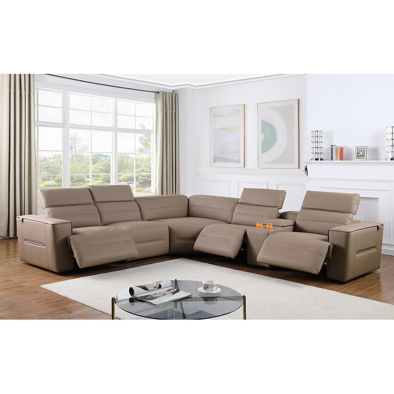 Nex Brown Sectional Reclining, Brown Faux Leather