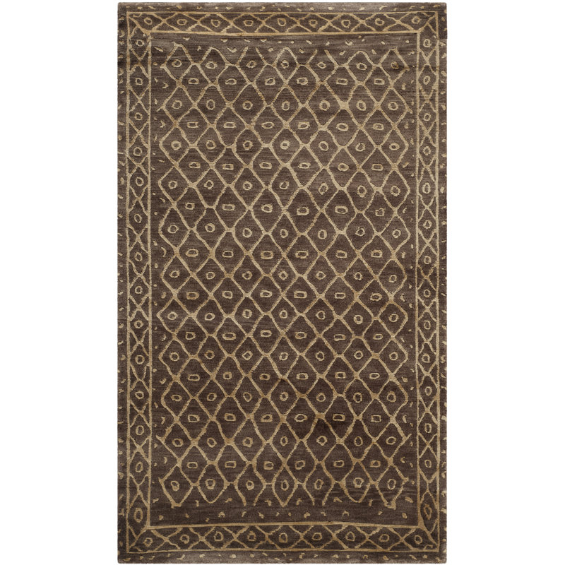 Tapis tibÃ©tain en soie et laine nouÃ© Ã  la main par Bendon, Rectangle 3 pi x 5 pi
