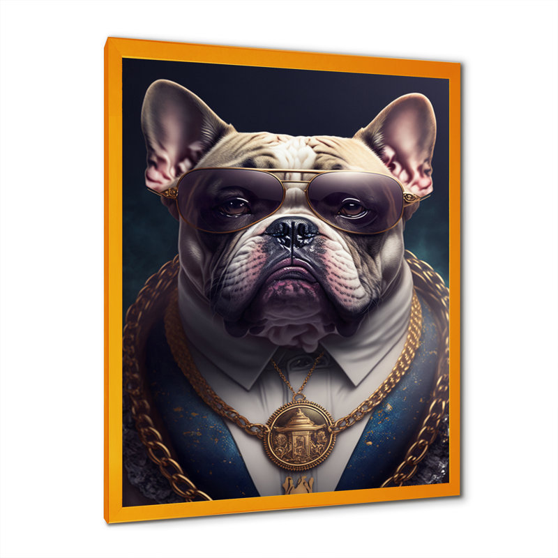 Mafia Frenchie I - Impression sur toile, Impression dorée sur toile encadrée, H 20 po x l 12 po x P 1 po