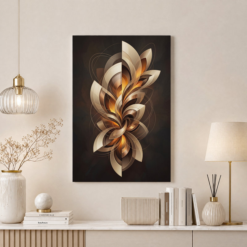 Art mural sur toile tourbillonnant or et bronze, H 30 po x l 20 po