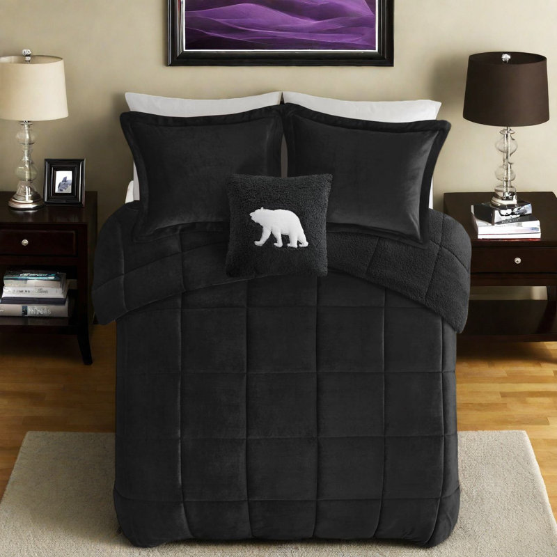 Ensemble d'édredon noir luxueux, moelleux et sherpa