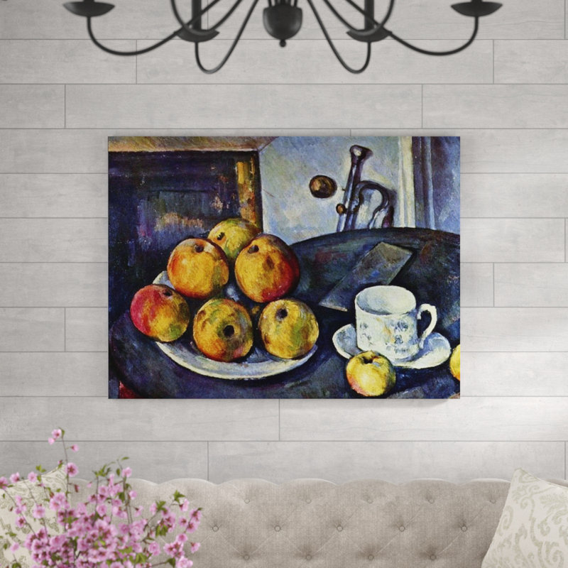 'Still Life with a Bottle and Apple Cart' by Paul Cezanne Painting Print, 90cm H x 120cm W x 1.8cm D