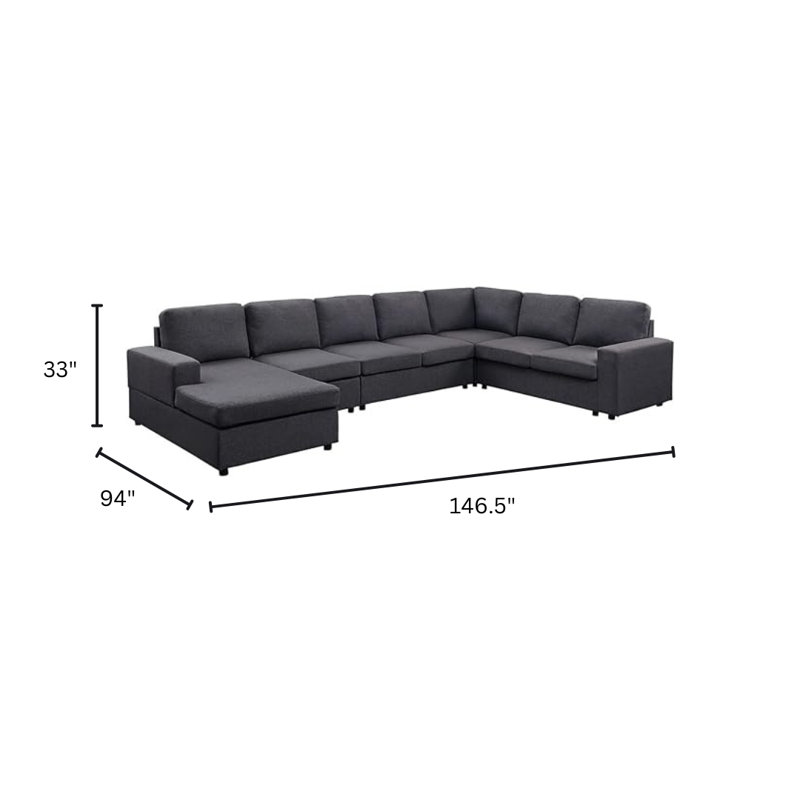 Latitude Run® Modular Sectional Sofa with Reversible Chaise in Dark Gray Linen