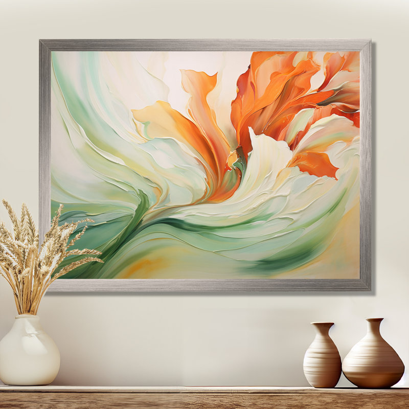 «Green Flowing Petals - Abstract Botanicals», impressions encadrées, H 34 po x l 44 po, Cadre photo unique, Argent argent