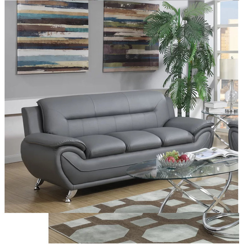 Mulvey 76'' Faux Leather Sofa, Gray 