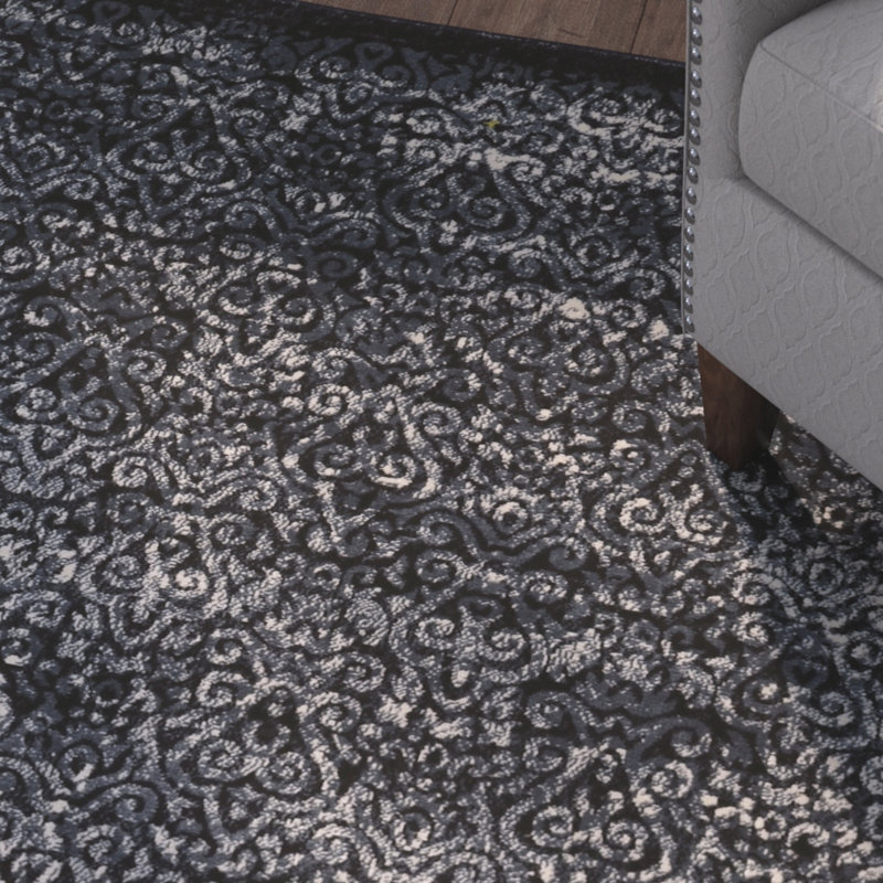 Ephraim Traditional Melange Navy Blue Soft Low Pile Area Rug, Rectangle 9' x 12'