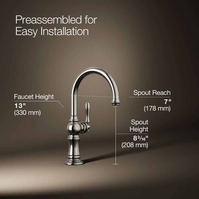Artifacts® Single-Hole Bar Faucet with Supply Lines, Vibrant Polished Nickel
