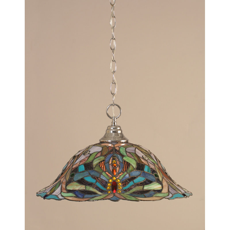 Luminaire suspendu à chaîne avec verre d'art kaléidoscope 19 po, Chrome chrome