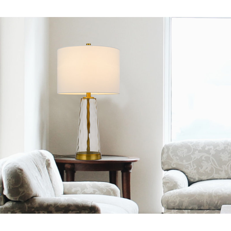 Heber Table Lamps Set of 2 26"H Antique Brass Glass 100W E26 Rippled Glass Shades White