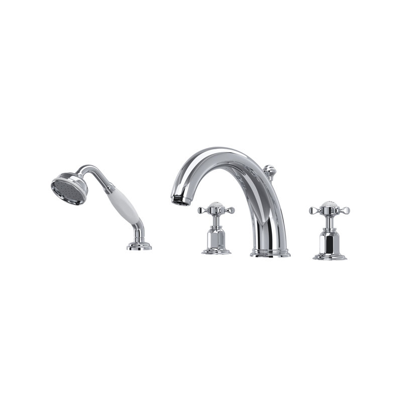 Edwardian™ 4-Hole Deck Mount Tub Filler, Polished Chrome, Cross Handle
