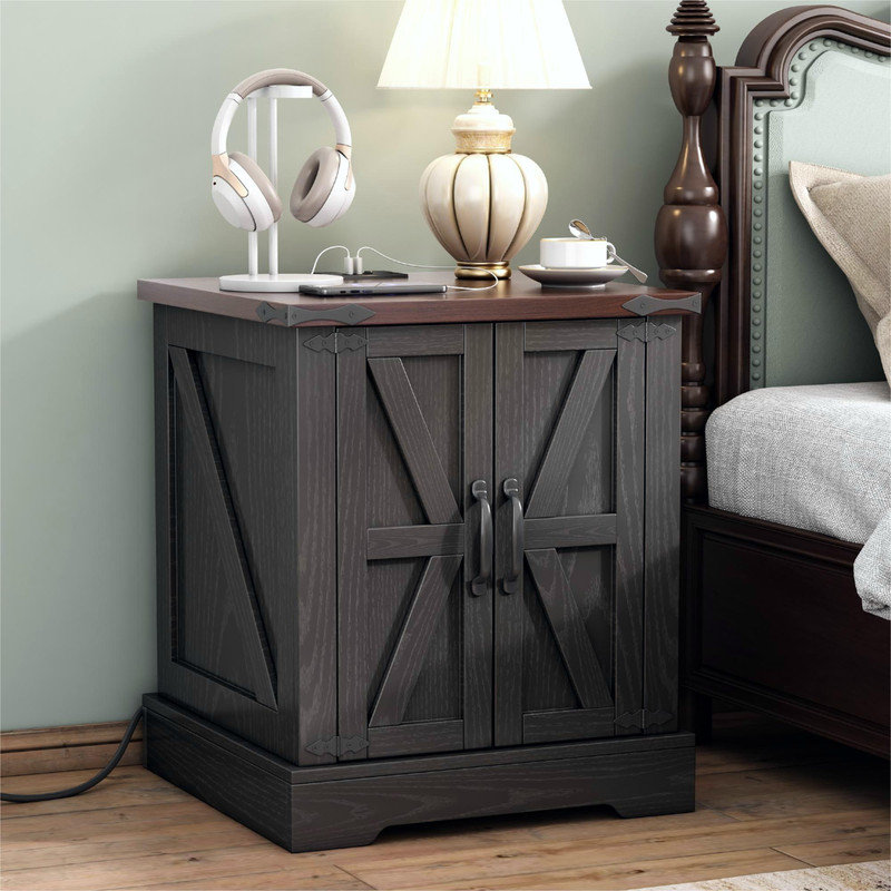 Table de chevet avec tablette réglable Farmhouse, Gris