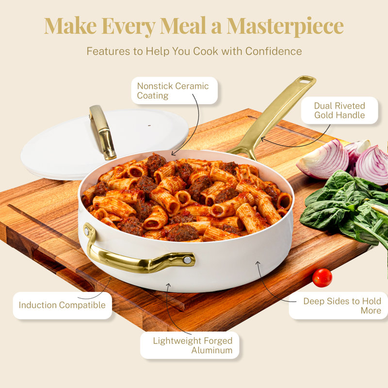 Cream and Gold 11-Piece Nonstick Aluminum Cookware Set