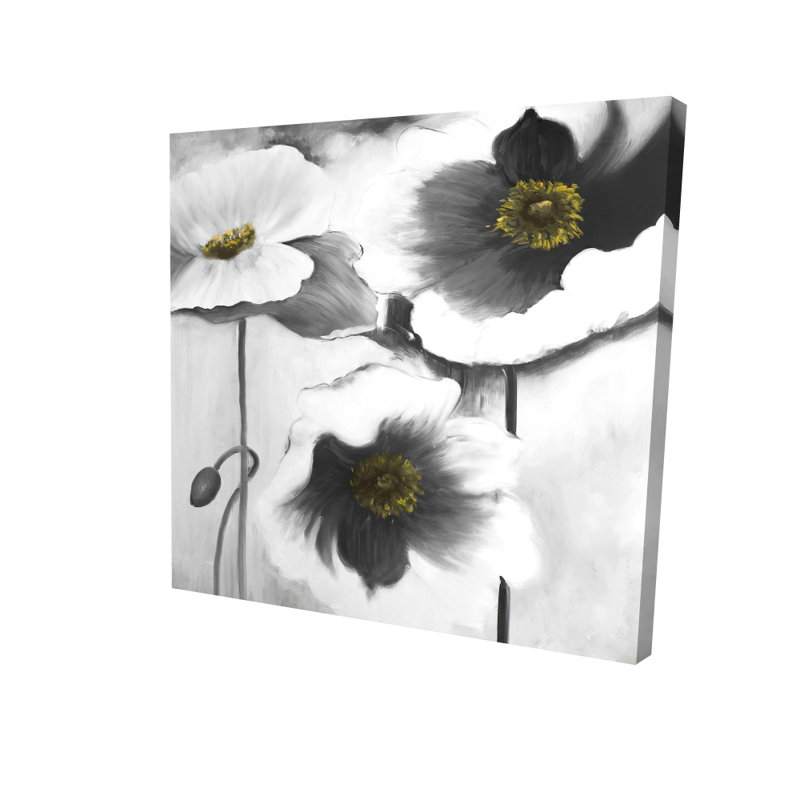 Toile à motif floral noir et blanc | Décoration de chambre contemporaine, H 8 po x l 8 po