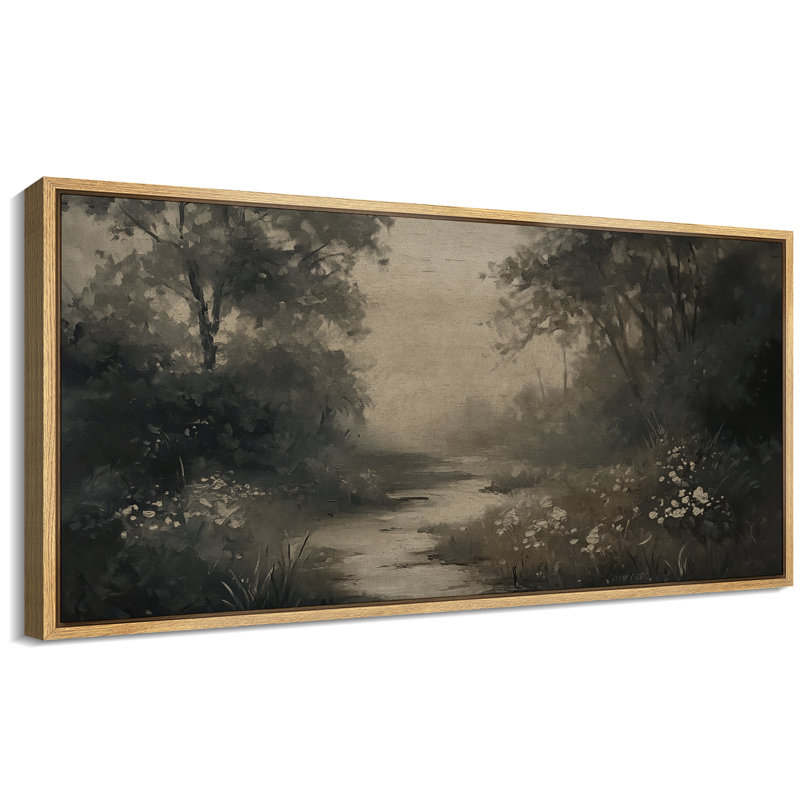 «Moody Dark Green Forest River», œuvre d'art moderne sur toile encadrée, impression numérique sur toile, H 30 po x l 60 po