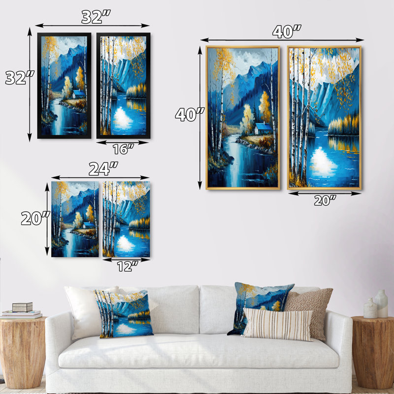 «Cabin By A Lake In Fall III», 2 pièces sur toile, Encadrement doré, H 20 po x l 24 po