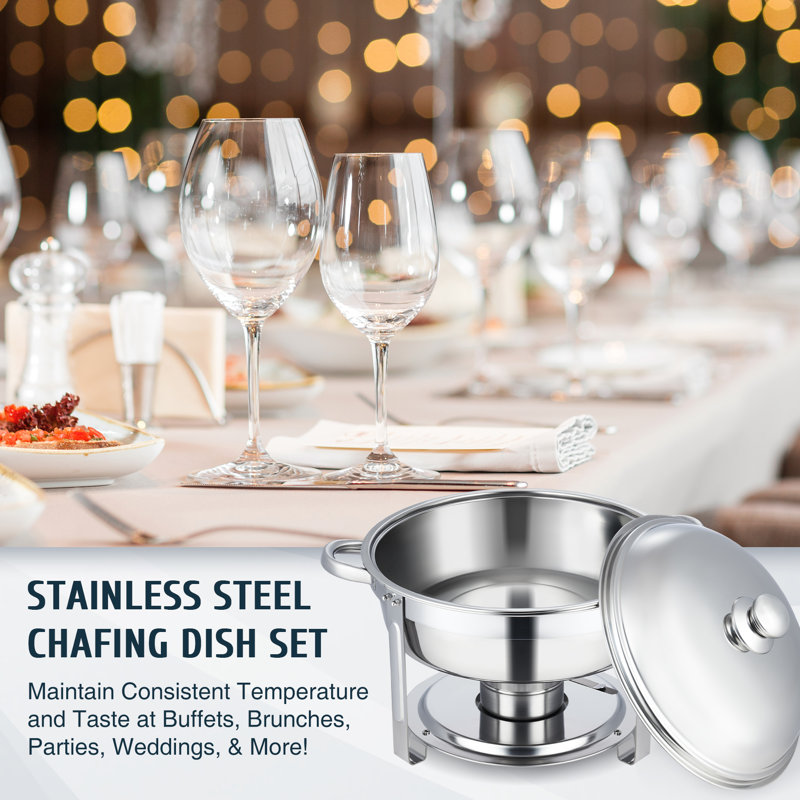 Stainless Steel 5 Quarts Round Chafing Dish Set with Lids