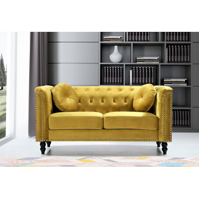 Whetzel 64.17" Velvet Rolled Arm Chesterfield Loveseat