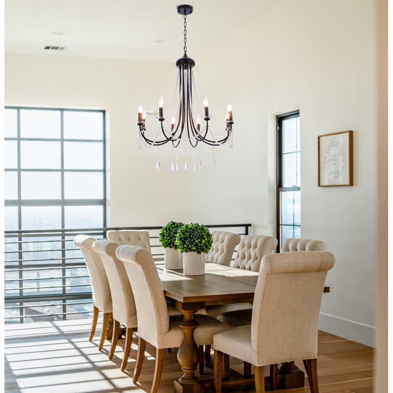 Classic 8-light Dimmable Black Chandelier With Crystal Accents