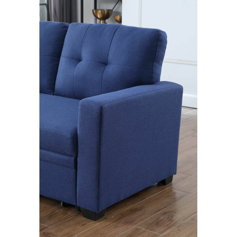 Minkley Upholstered L-Shaped Sectional Reversible, Blue Linen Blend
