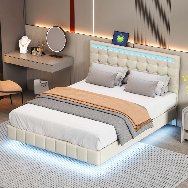 Kleomenis Upholstered Platform Storage Bed, Beige III, Lit