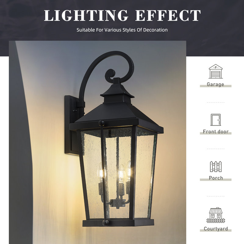 27 Inch Large Outdoor Wall Light Die-Cast Aluminum In Black Finish Seeded Glass