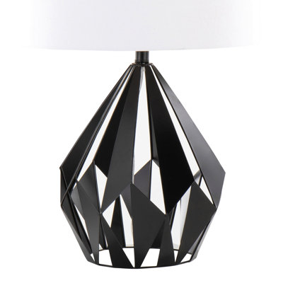 Geome Tri 28" Contemporary Metal Table Lamp In Matte Black Metal With White Linen Shade From Grandview Gallery - Set Of 2