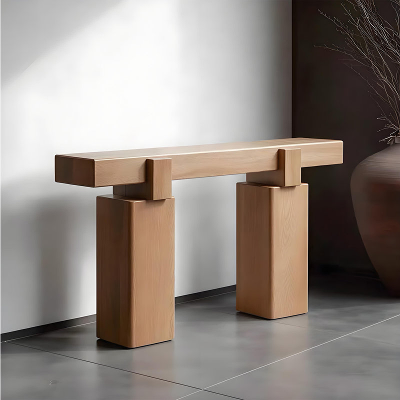 Console en bois massif de style français, Brun, H 33,4 po x l 62,9 po x P 15,7 po, Brun, Brun