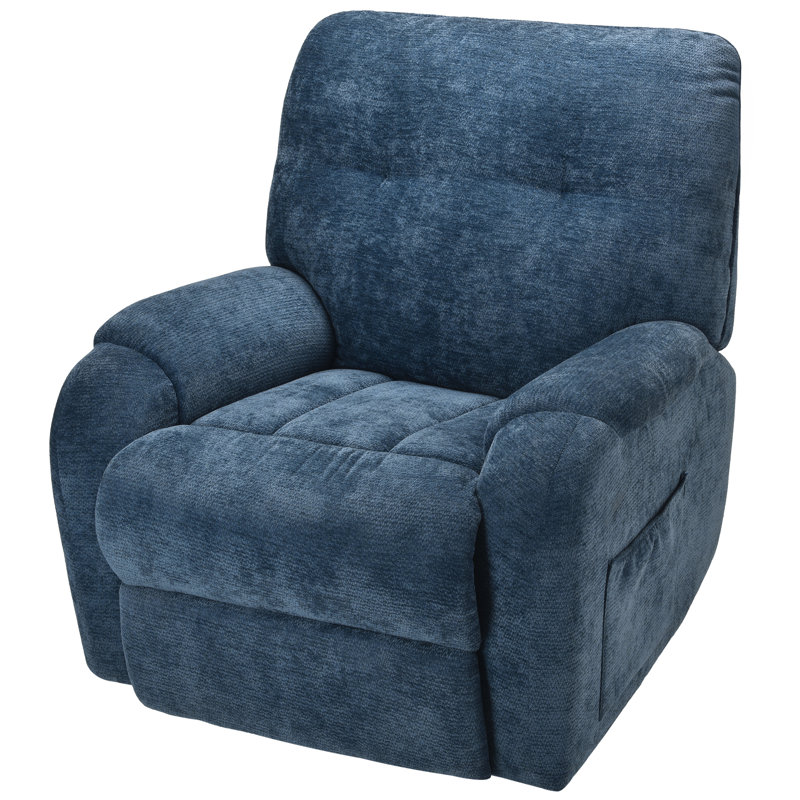 Modern Chenille Swivel Rocking Blue Recliner, Blue