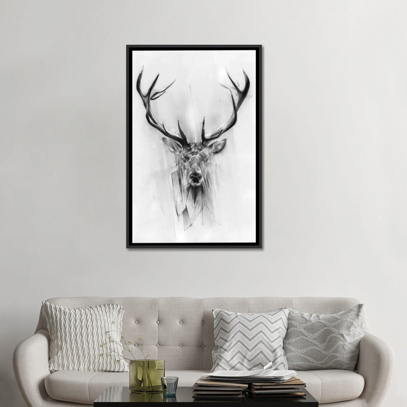 « Deer », reproduction d'art sur toile tendue, Toile avec cadre noir, Pas de tapis, H 48 po x l 32 po x P 1,5 po