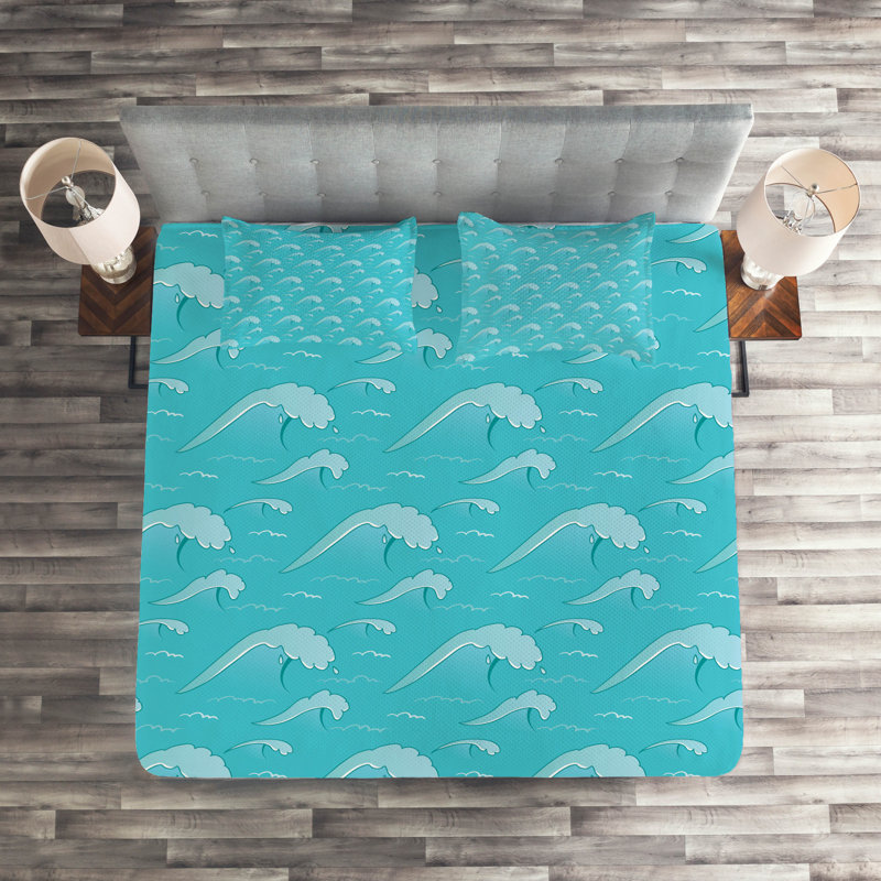 Hypnotic Coastal Polyester Coverlet, King Bedspread + 2 Shams