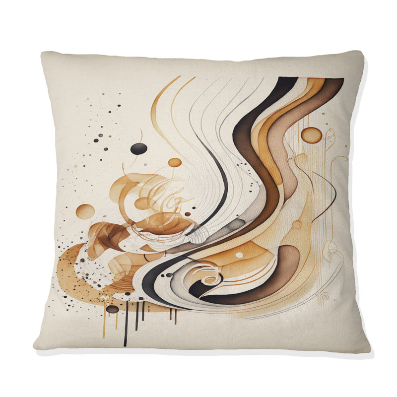 Coussin décoratif brun et noir à motif de spirales abstraites IV